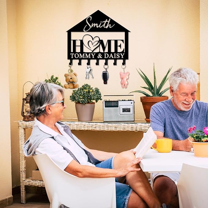 Personalized Metal Key Holder Wall Mount with Family Name Custom Key Hooks Wall Mounted Key Hooks Monogram Name Decor for Kitchen Entryway Hallway Office Doorway