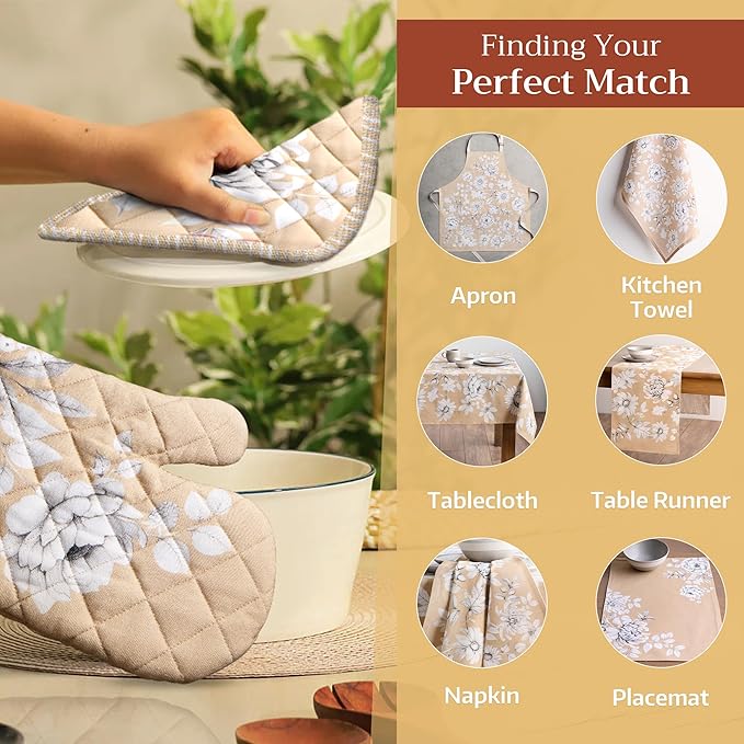 Maison d' Hermine Oven Gloves 100% Cotton Oven Mitt 7" x 13" with Loop Heat Resistant BBQ Cooking Gloves for Thanksgiving Christmas Decorations Baking Handling Hot Pans (Pack of 1, Pretty Autumn)