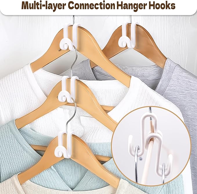Mlici Cascading Hanger Connector, 60 Pcs Plastic Connector Hooks for Velvet Hanger or Clothes Hangers, Space Saving Hangers Hooks Closet Organizer - White