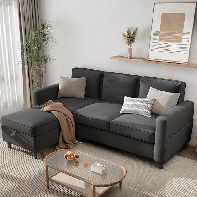 Sectional Couches for Living Room - Deep Seater Couch Living Room-Comfy L Shape Modular Sofa,with Storage Chaise-Washable Covers-Suitable for Living Rooms,Apartments,Rooms and Offices-Dark Gray