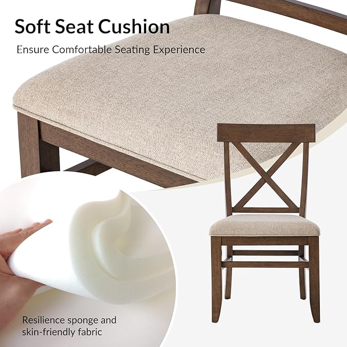 Wood Dining Chairs Set of 6, Modern Farmhouse Kitchen Dining Room Chair, Upholstered Dinner Chair with Back Wood Legs for Restaura, Cofe and Hotel Walnut