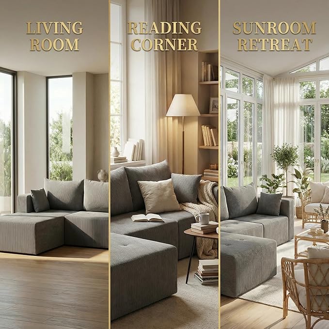 Cloud Boneless Sectional Sofa, Modular Sofa with Deep Seat, Modern Upholstered Couch with Chaise Lounge, Fluffy Comfy L-Shape Sectional Couch for Living Room, Black