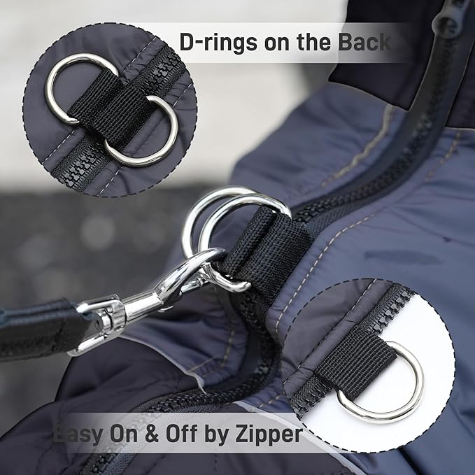 Warm Fleece Dog Coats for Large Dogs,D-Rings Waterproof Puppy Jacket for Cold Winter,Black XXXL