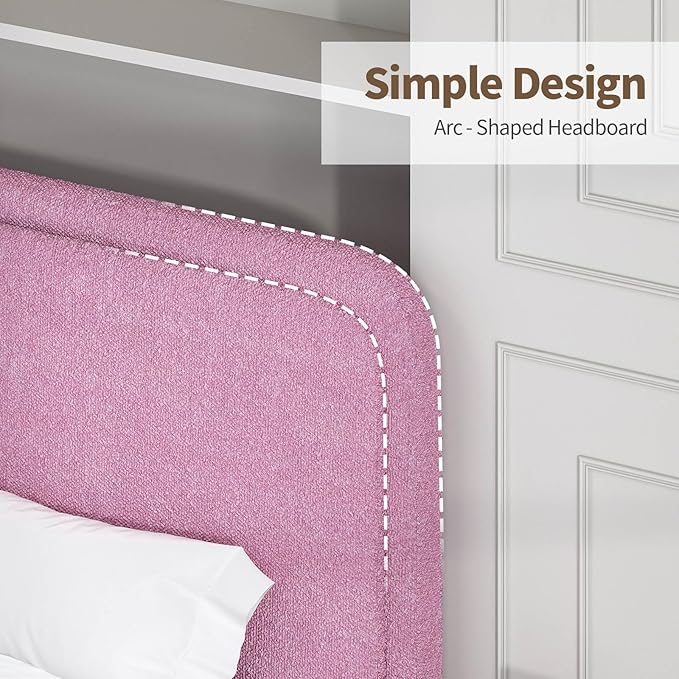 BarnFurin King Size Boucle Bed Frame and Headboard, Cloud Upholstered Platform Bed Frame, Soft Rounded Corners, Modern Style, No Box Spring Required, Easy Assembly, Rose Pink