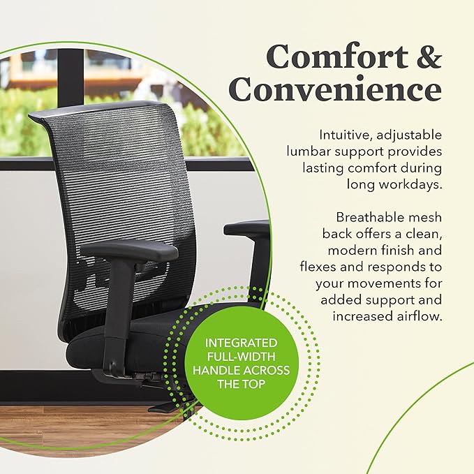 HON Convergence Ergonomic Office Chair, Breathable Back Support Mesh, Adjustable Arms, Computer Seating with Lumbar Support, Swivel Wheels, Synchro-Tilt Recline, Vinyl, Black