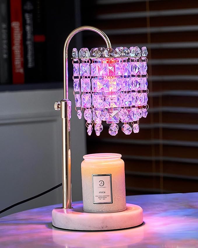 Candle Warmer Lamp with Timer & Dimmable Crystals Candle Lamp Warmer with RGB Mode, Adjustable Height Electric Candle Warmer with 3 Bulbs for Women Mom House Warming Gifts New Home Room Decor