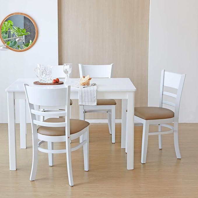 Livinia Cabin 45.3" Wooden Dining Table/Small Rectangular Modern Farmhouse Solid Wood Kitchen Table Desk (White)