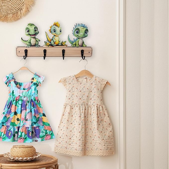 Dog Leash Holder for Wall Mount, Farmhouse Wooden Dog Claw Hooks, Paws Key Rack Accessories for Rustic Home Decor (Dinosaur)