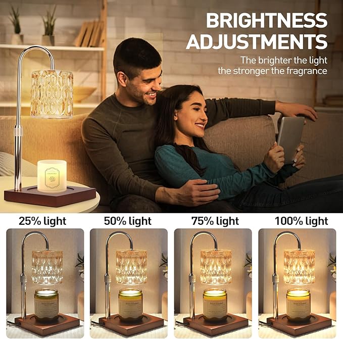APSARAS USA Candle Warmer Lamp with Timer,Adjustable Height Candle Warmer,Dimmable, Home Decor,Wax Warmer Lamp for Jar Candles with 2 Bulbs and Life Flower Wooden Base,Gift Box for Her/Him(TD1290)