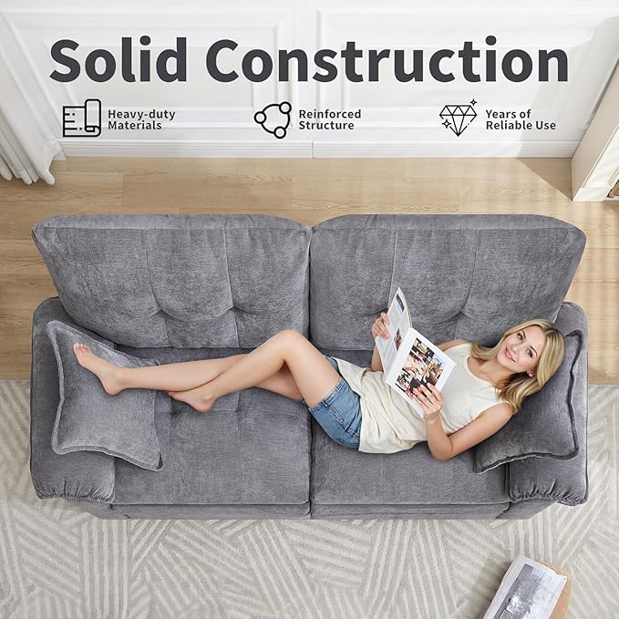 84" Loveseat Sofa, Modern Couches for Living Room,Double-Layer Cushion Cloud Couch with Deep Seat,Super Comfy Chenille Sofas,Sturdy Frame, Easy Assembly for Bedroom, Apartment, Office, Dark Grey