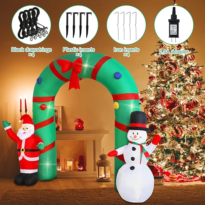 10ft Christmas Inflatable Outdoor Decoration Inflatable Yard Decoration Inflatable Santa Claus and Snowman Arch Decoration Built-in LED Lights for Christmas Holiday Party, Garden Decoration