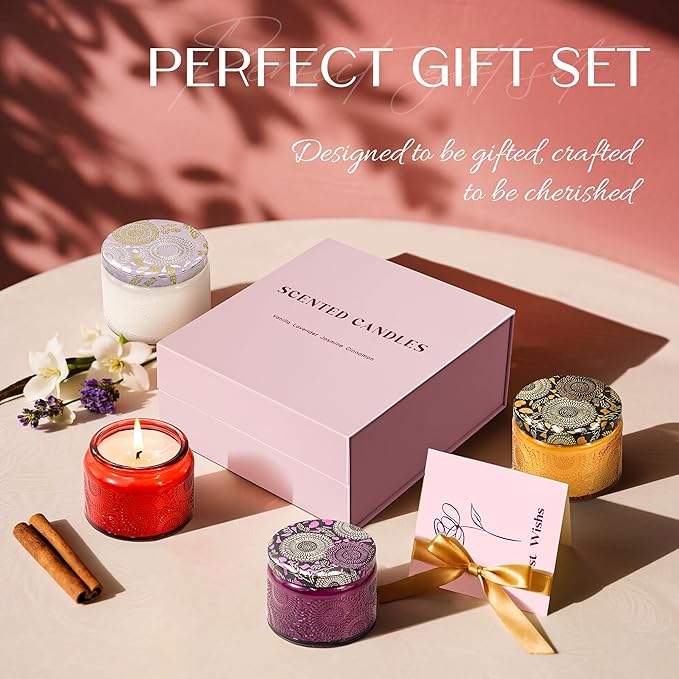 NORVENCE Candles for Women, Scented Candle Gift Set of 4, Scented Candles for Home, Birthday and Christmas Candle Gifts for Women (Vanilla, Lavender, Cinnamon, Jasmine, 14.4 oz)