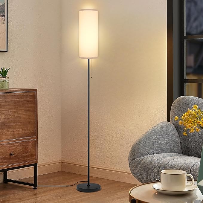 Floor Lamp for Living Room, Modern Standing Lamps with Lampshade, Minimalist Tall Lamp with Chain Switch for Living Room, Bedroom, Kids Room, Office,Standing Lamp LED Bulb Included (White Shade)