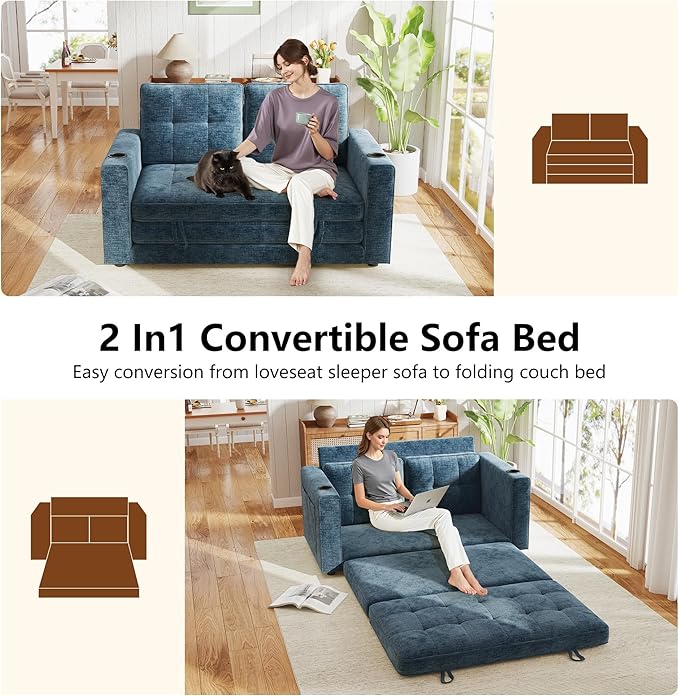 WorthFurni Convertible Sofa Bed,Sleeper Sofa, Floor Sofa Bed for Small Spaces Folding Couch Bed - Blue