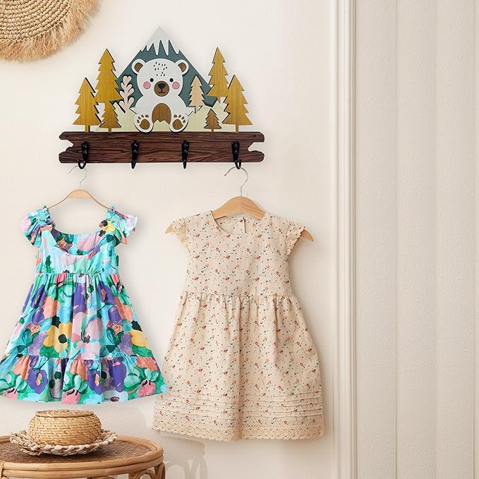 Dog Leash Holder for Wall Mount, Farmhouse Wooden Dog Claw Hooks, Paws Key Rack Accessories for Rustic Home Decor (L)