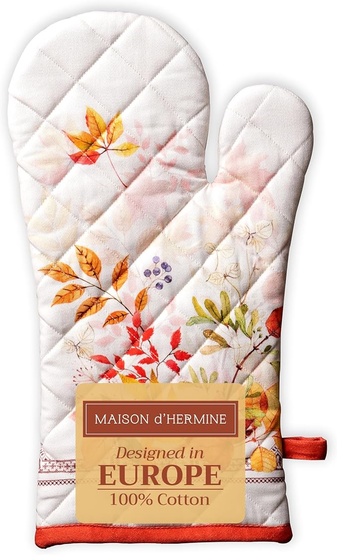 Maison d' Hermine Oven Gloves 100% Cotton Oven Mitt 7" x 13" with Loop Heat Resistant BBQ Cooking Gloves for Thanksgiving Christmas Decorations Baking Handling Hot Pans (Pack of 1, Amarante)