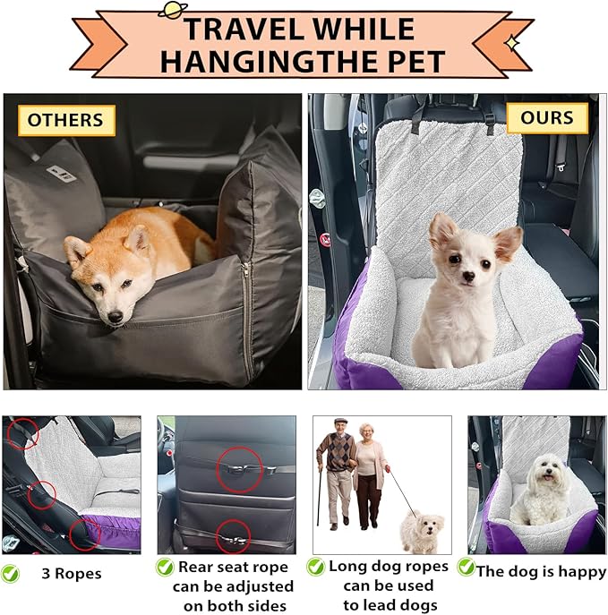 Car Seat Suitable for Small Dogs, Pet CarSeat with Storage and Clip-On Safety Tether, Fully Removable and Washable Dog Car Seat, Dogs Booster Seat Suitable Small Medium Dog
