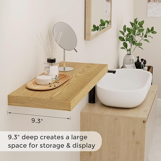 Fun Memories Floating Shelves for Wall, 24 x 9.3 Floating Shelf Wall-Mounted, Rustic Wood Bathroom Shelf Set of 2, Deep Bookshelf Storge Shelves for Living Room, Bedroom, Farmhouse, Oak Color