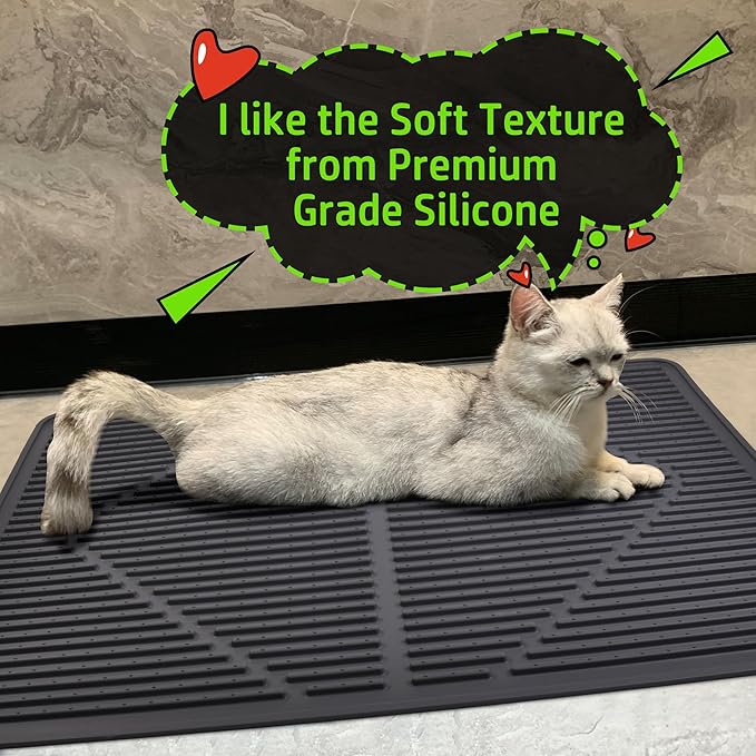 Mofason Rubber Large Cat Litter Mat - Kitty Litter Box mat - Silicone Litter Trapping Catcher Mat - Cat Supplies & Accessories for Indoor Cats (28" x 20") - Black