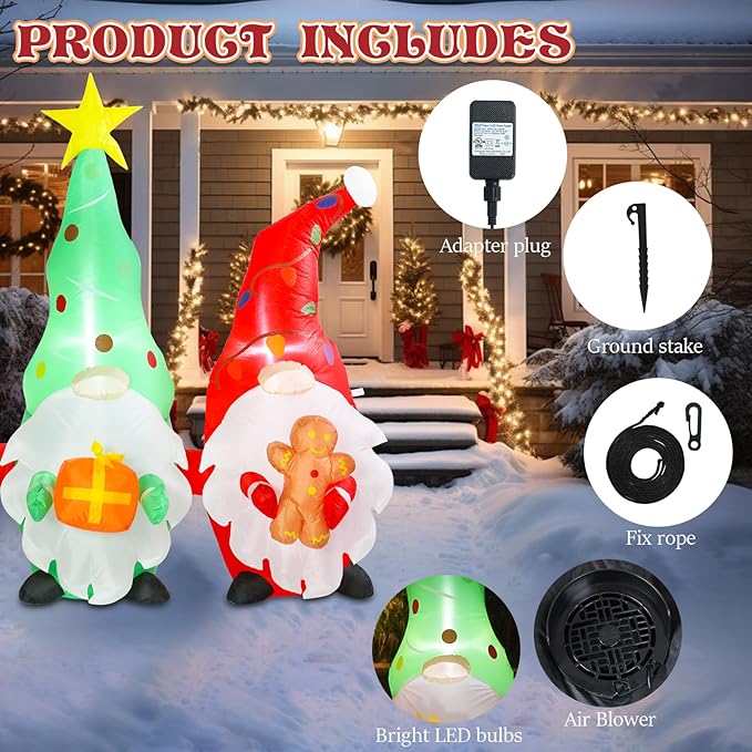 Bshine Christmas Inflatable Outdoor Decorations, 5.9FT Gnome Celebration Sign, Blow Up Yard with Built-in LED for Holiday Party Home Outdoor/Indoor Garden Yard Lawn Decorations