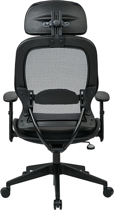 Space Seating Professional AirGrid Back and Padded Black Eco Leather Seat, 2-to-1 Synchro Tilt Control, Adjustable Arms and Tilt Tension with Nylon Base Executives Chair with Adjustable Headrest