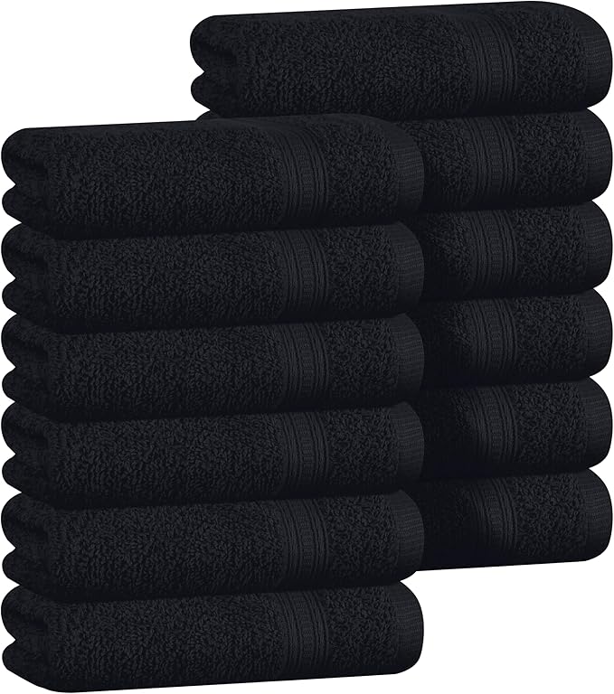 BOUTIQUO Ultra Soft Cotton Washcloths, Contains 12 Piece Face Cloths 12x12 inch, Ideal for Everyday use Face Towels, Compact & Lightweight Multi Purpose Washcloths - Black