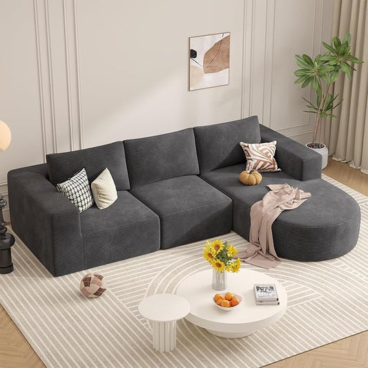 Modular Sectional Sofa with L-Shape Chaise,Cloud Sectional Modern Sleeper Couch with Deep Seat,Sponge Compression Sofas No Assembly Required (Dark Gray-Corduroy Fabric) 1PCS