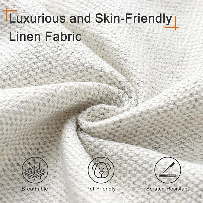 ABCASA 85" W Loveseat Couches for Living Room,Modern Linen Sofa with Removable Cover, Wide Armrest, Solid Wood Frame, Medium Firm Seat Cushion for Bedroom Office Apartment, Easy to Install, Ivory