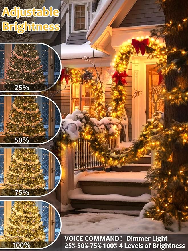 Voice Controlled Smart Christmas Lights Outdoor, 274ft 800 LED Twinkle String Lights with 7 Voice Commands, 12 Modes & Timer, Waterproof Christmas Tree Lights for Party Garden (Warm White)