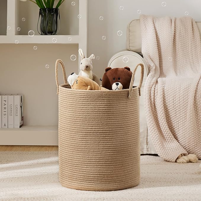 Jute Rope Laundry Hamper Basket by YOUDENOVA, 58L Tall Laundry Basket, Baby Nursery Hamper for Blanket Storage for Bedroom-Large-Jute