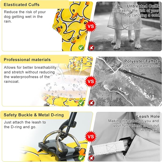 BEAUTYZOO Dog Raincoat Hooded with Harness Built-in for Small Medium Large Dogs Girls Boys, Dog Rain Jacket Slicker Poncho, Waterproof Dogs Rain Coat Clothes for Winter Rainy Snowy Days, Yellow M