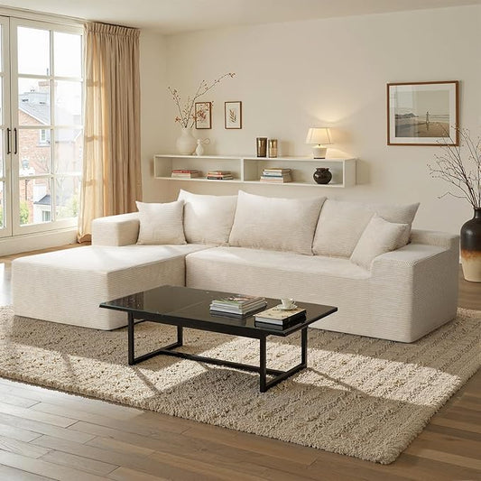 Beige Sectional Couches for Living Room, Boneless Couch with L-Shape Chaise, Modular Sofa in Box with Deep Seat, No Assembly Required