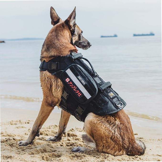 OneTigris Large Tactical Dog Harness, No Pulling Adjustable Dog Vest Harness, Heavy Duty Dog Harness with Handle, Large Hook and Loop Panels for Patch