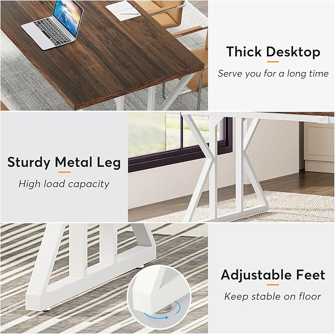 Tribesigns 78.7-Inch Executive Desk, Large Computer Office Desk Workstation, Modern Simple Style Laptop Desk Study Writing Table Business Furniture for Home Office (Rustic Brown/White, 78.7 Inch)