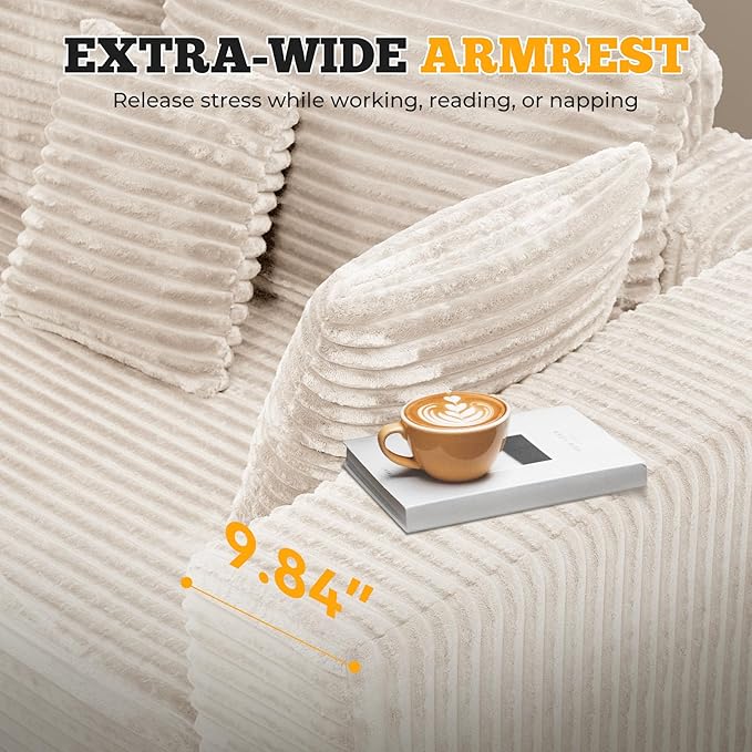 146" Modular Sectional Sofa, Convertible U-Shaped Cloud Couches for Living Room with Ottoman, 6 Seater Corduroy Boneless Couch Sofa Set, No Assembly Required, Beige 1 PCS