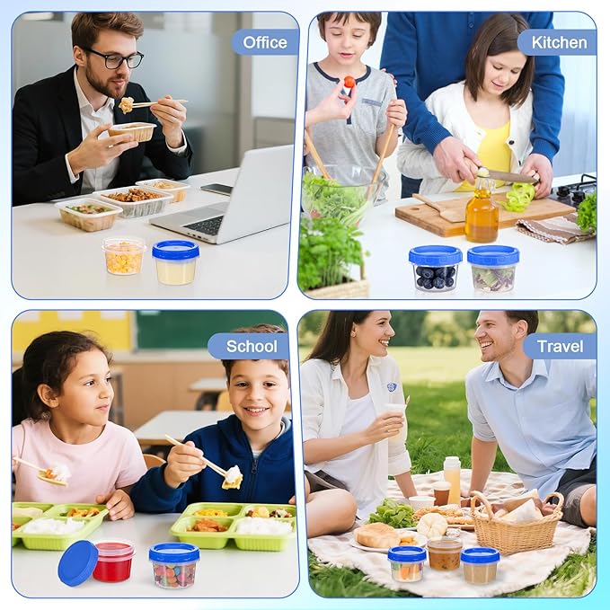 6 Pcs 4 oz Plastic Containers with Screw Lids, Reusable 1/2 Cup Small Food Storage Containers, Airtight Freezer Containers, Microwave & Dishwasher Safe, with Pen and Brush