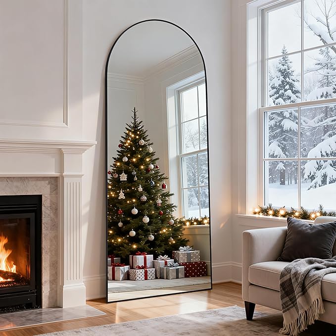 Arched Full Length Mirror 78"x35" - Floor Standing Body Mirror with Aluminum Frame,Leaning Hanging for Bedroom Cloakroom Living Room Black