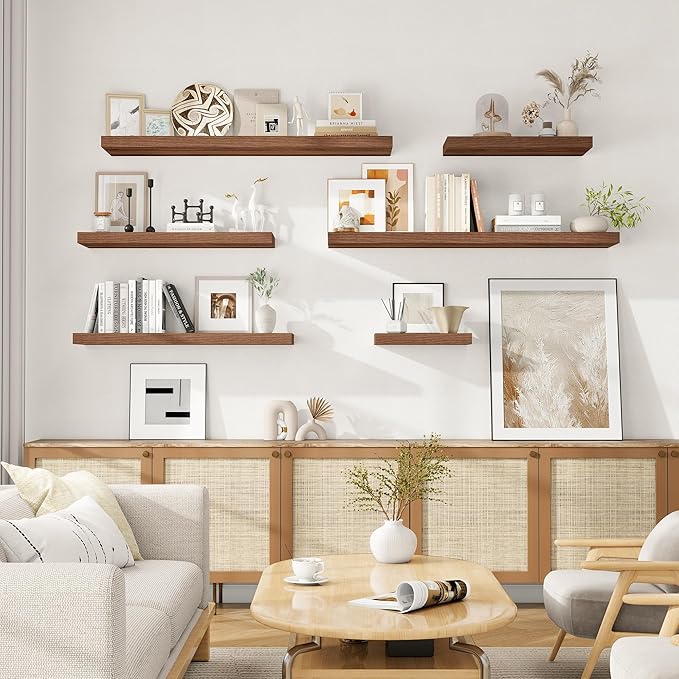 Fun Memories Floating Shelves 36 Inch Long, 9.3Inch Deep Floating Shelves for Wall, Extra Deeper & Thicker Wall Mounted Storage Shelf for Kitchen, Farmhouse, Walnut, 2 Pack