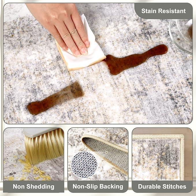 Area Rug Living Room Rugs - 6x9 Modern Abstract Soft Indoor Neutral Washable Rug Stain Resistant Non-Slip Low Pile Carpet for Bedroom Dining Room Home Office - Charcoal Grey