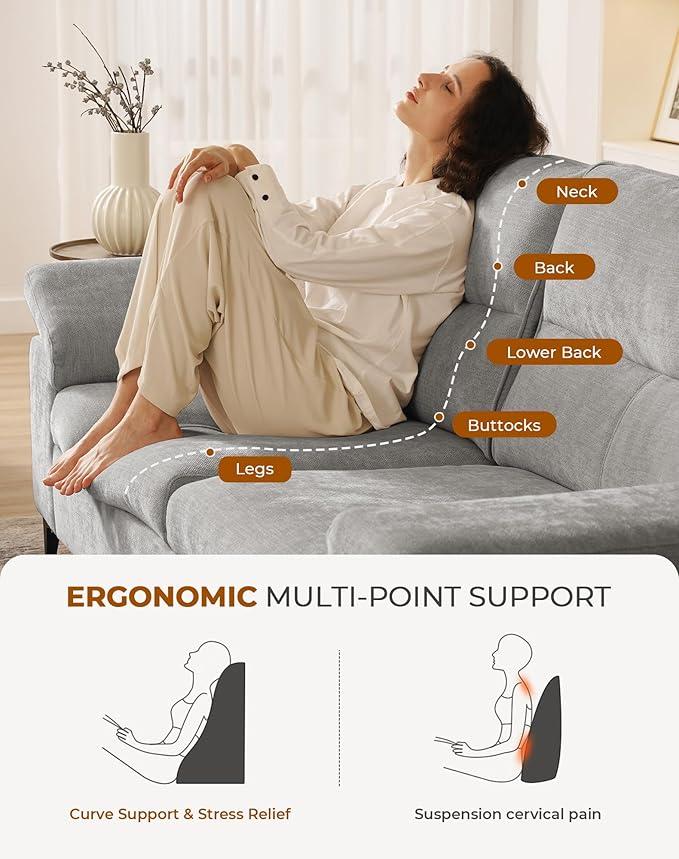 88.97" L Shaped Sectional Couches for Living Room, Deep Seat Sofa with Storage Ottoman & 8”Cushion, Comfy 2-Seater Chenille Loveseat, Convertible Armrest, Removable Cover for Small Space(Light Gray)