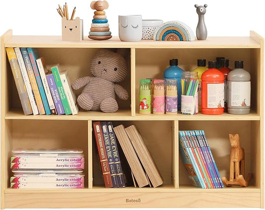 Toy Storage Organizer for Kids Room, Wooden Kids Bookshelf for Classroom, Cube Storage Organizer for Playroom, 5-Section Montessori Bookshelf & Toy Shelf for Nursery