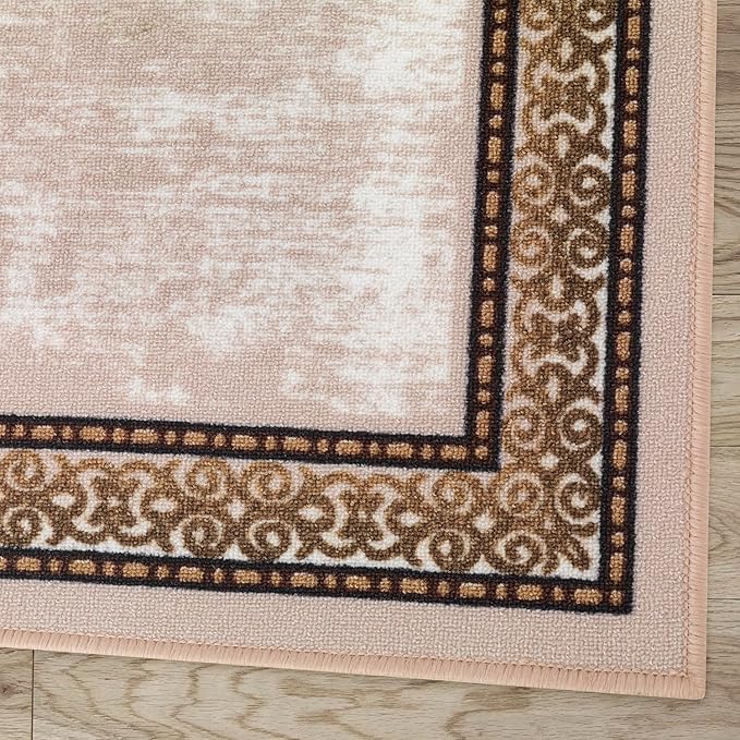 Antep Rugs Alfombras Bordered Modern 2x4 Non-Slip (Non-Skid) Low Pile Rubber Backing Kitchen Area Rug (Beige, 2'3" x 4')