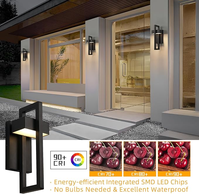 tewei LED Outdoor Wall Sconce Modern Exterior Lighting Fixtures, Matte Black Outdoor Front Porch Lights LED Outside Wall Mount Lights for House, Hallway, Warm White 3000K, 1 Pack