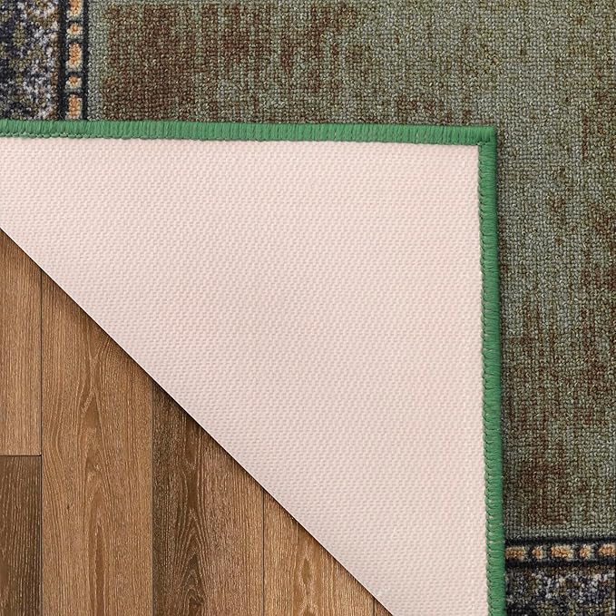 Antep Rugs Alfombras Bordered Modern 2x5 Non-Slip (Non-Skid) Low Pile Rubber Backing Kitchen Area Runner Rug (Green, 2' x 5')