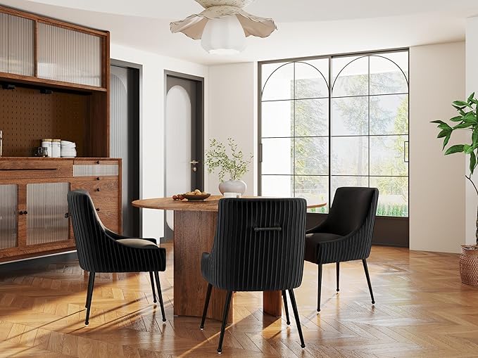 Velvet Dining Chairs Set of 2,Black Upholstered Living Room Chairs with Black Metal Legs, Modern Tufted Accent Chairs for Living Room, Study Room, Kitchen