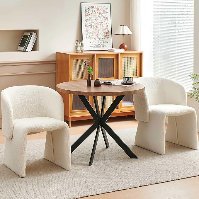 Barrel Dining Kitchen Chairs Set of 2, Modern Mid Century Living Room Chairs Upholstered Round Backrest Accent Side Chairs Comfortable for Dining Room, Cafe, Off White