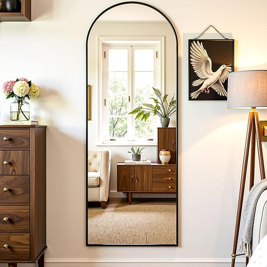 Full Length Mirror, 59"x19" Arched Full Body Mirror, Floor Mirrors with Stand, Body Mirrors Standing Hanging Leaning Against Wall,Aluminum Frame Mirrors for Bedroom Cloakroom,Living Room,Black