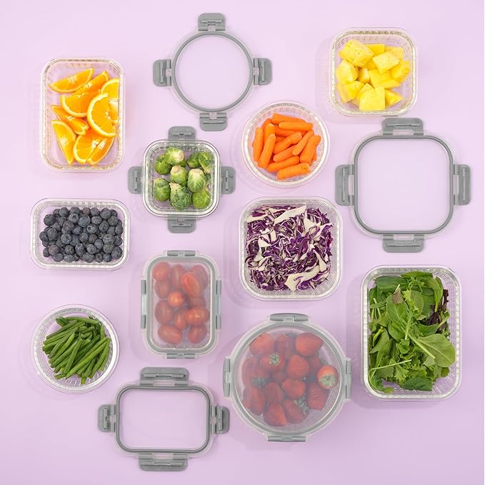 JoyJolt 24pc Borosilicate Glass Storage Containers with Lids | 12 Airtight/Freezer Safe Food Storage Containers for Pantry and Kitchen | Meal Prep Container for Lunch | Glass Tupperware Set