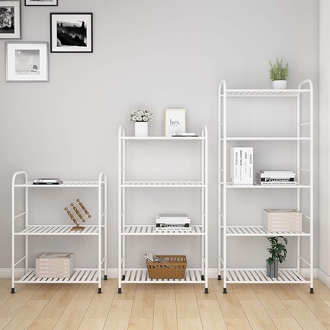 JSB 5-Tier Adjustable Shelving Unit, Heavy Duty Storage Rack Organizer Metal Corner Shelf for Kitchen Living Room Laundry Pantry Bathroom (White, 5 Tier)