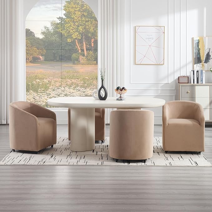 Khaki Barrel Dining Room Chairs with Swivel Casters Set of 2 Velvet Upholstered Modern Dining Chairs with Arms Back Accent Side Chairs for Living Reading Room Kitchen Bedroom